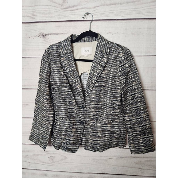 Ann Taylor Loft Jackets & Blazers - Ann Taylor Loft Womens Blazer Jacket Multicolor Striped Buttons Pleated Linen‎ 4